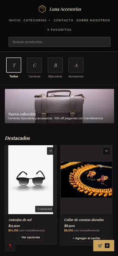 Ejemplo de Tienda online en el celular